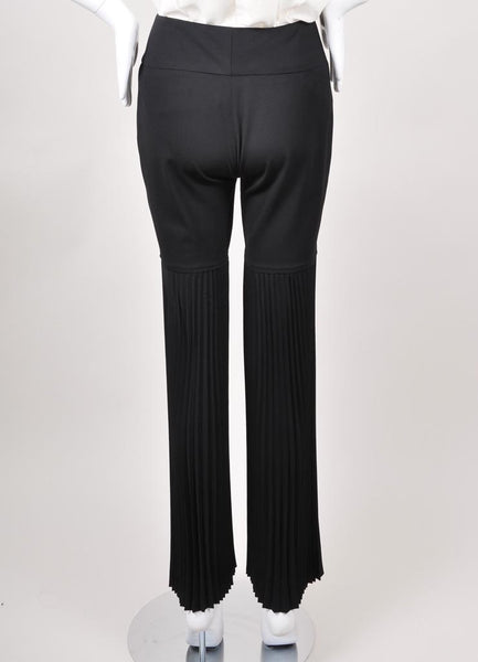 Black Flared Pleated Wool Dress Pants