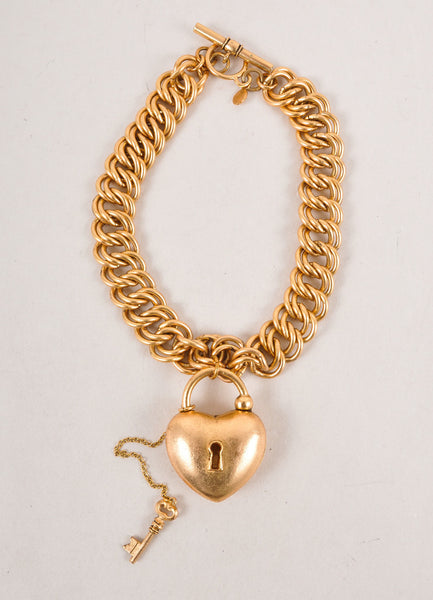 Gold Toned Heart and Key Charm Necklace