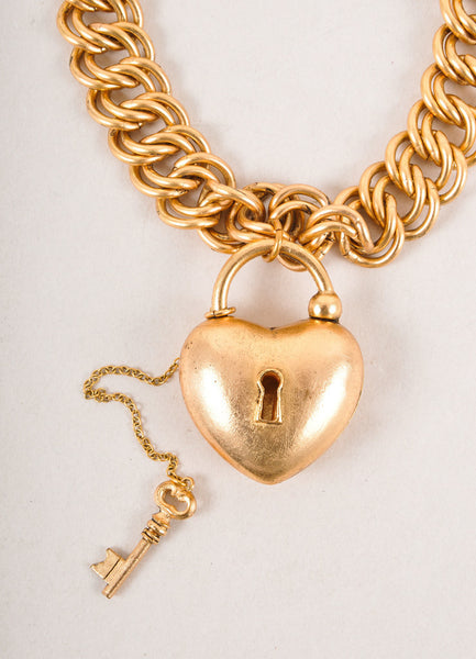 Gold Toned Heart and Key Charm Necklace