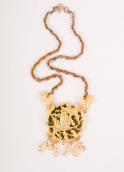 Green and Gold Owl Necklace