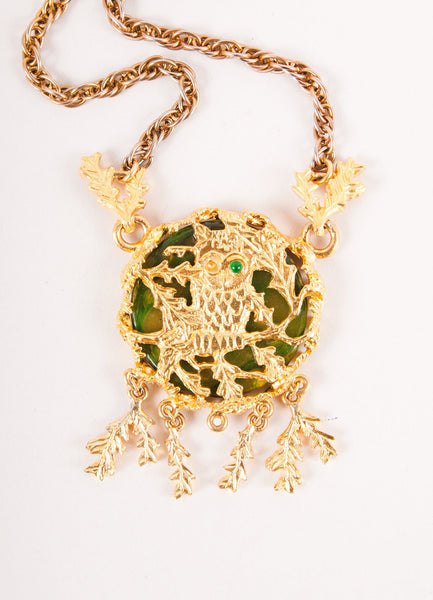 Green and Gold Owl Necklace