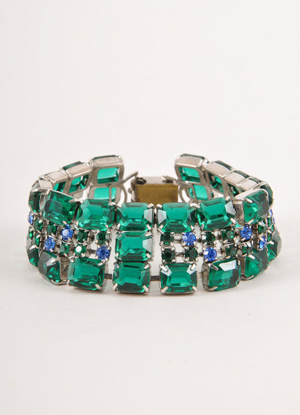 Vintage Teal and Blue Rhinestone Bracelet