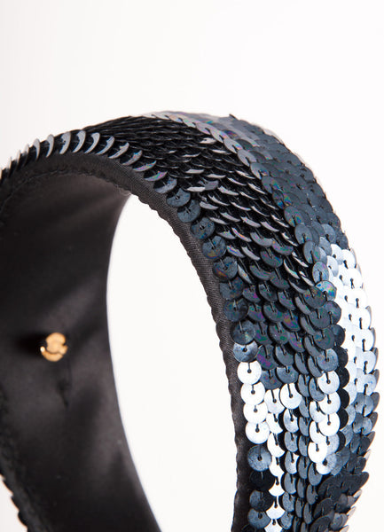 Black Sequin Embellished Thick Headband