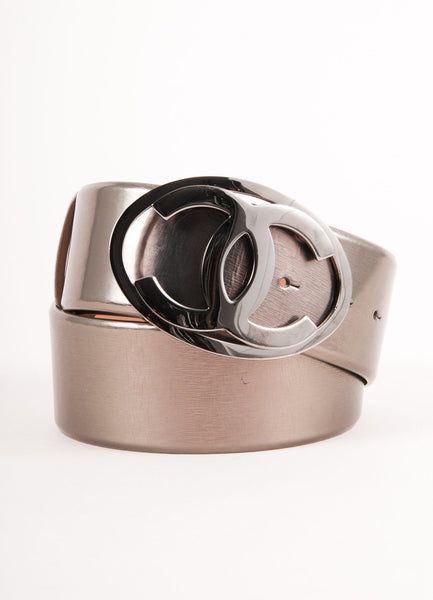 Grey Metallic Leather "CC" Buckle Belt