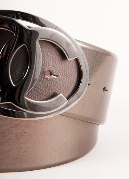 Grey Metallic Leather "CC" Buckle Belt