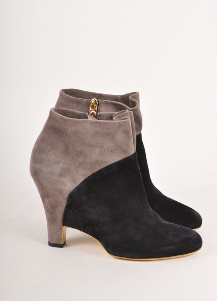 Grey and Black Suede Colorblock Heeled Bootie