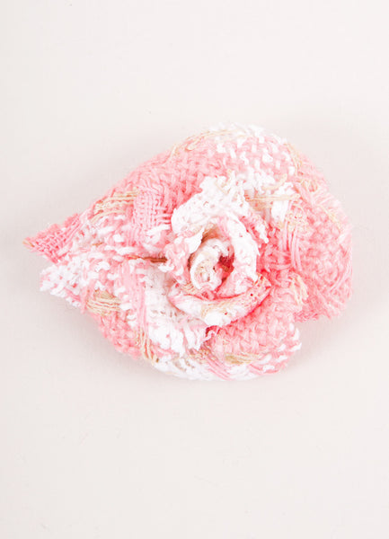 Pink and White Tweed "Camellia" Pin