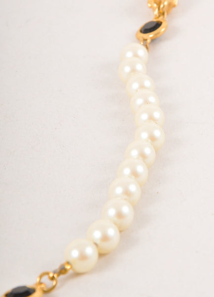 Black, Cream, and Gold Toned Faux Pearl and Rhinestone Necklace