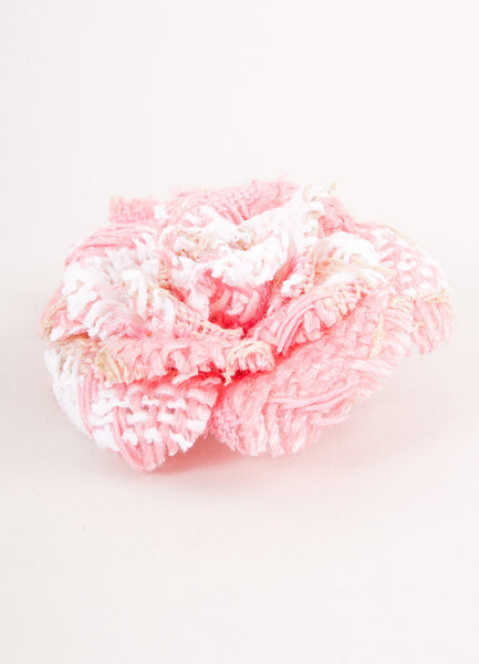 Pink and White Tweed "Camellia" Pin