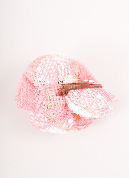 Pink and White Tweed "Camellia" Pin