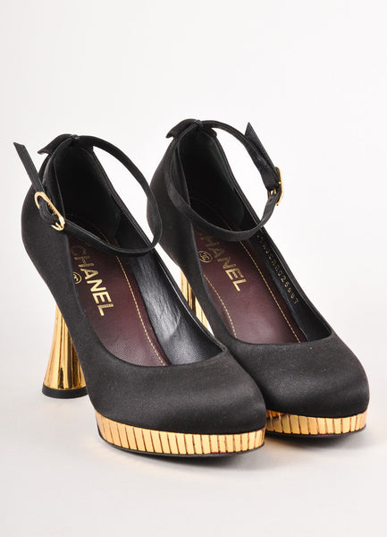 Black and Gold Textured Platform Heels