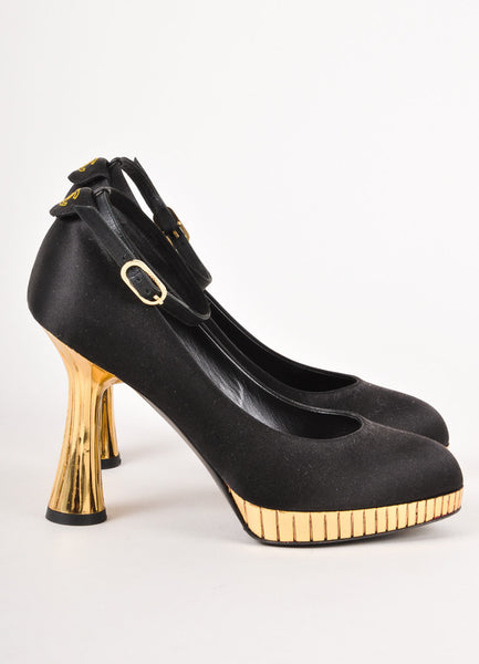 Black and Gold Textured Platform Heels