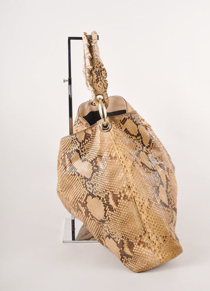 Tan Brown Snakeskin Leather "Sabrina" Hobo Bag