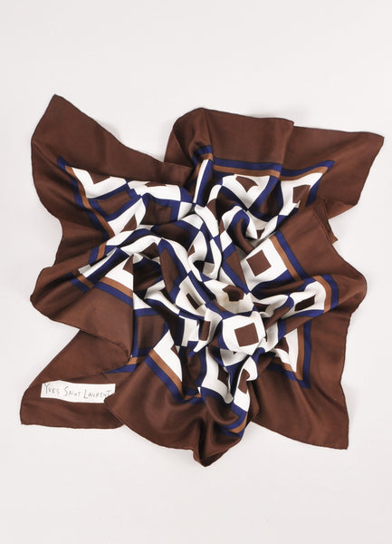 Brown, Navy, and Cream Square Print Scarf