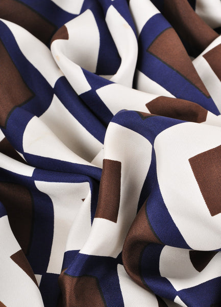 Brown, Navy, and Cream Square Print Scarf