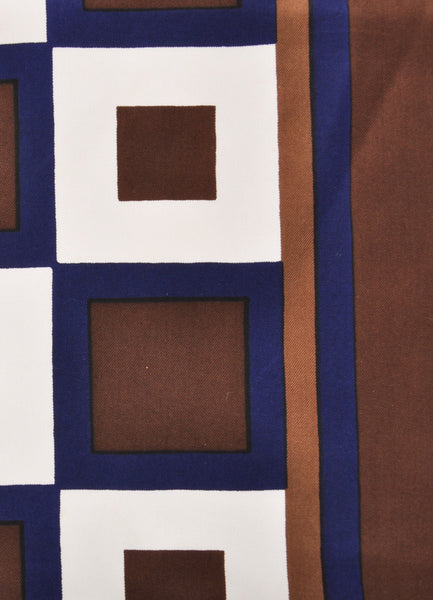 Brown, Navy, and Cream Square Print Scarf