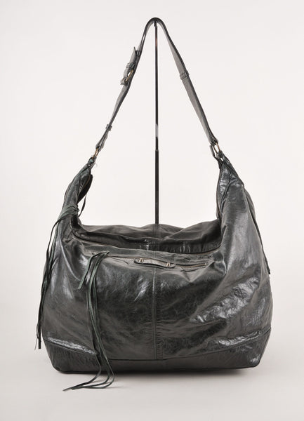 Black Leather Large Courier Bag