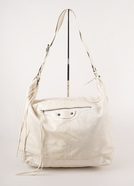 Cream Leather Large Courier Bag