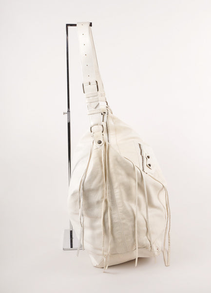 Cream Leather Large Courier Bag