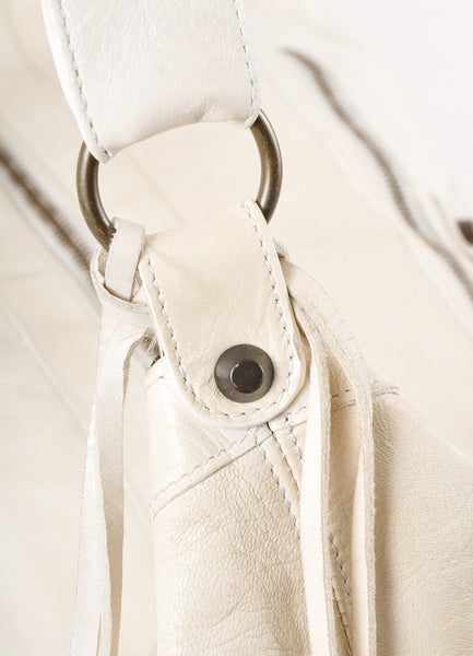 Cream Leather Large Courier Bag