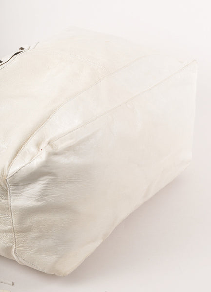 Cream Leather Large Courier Bag