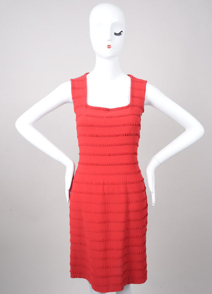 Red Sleeveless Textured Stretchy Knit Bodycon Dress