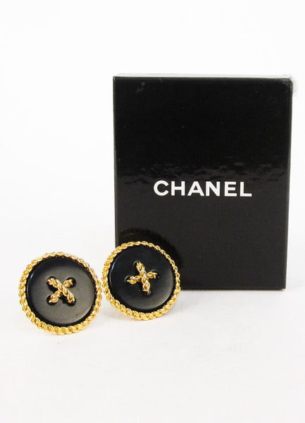 Black and Gold Toned Chainlink Button Earrings