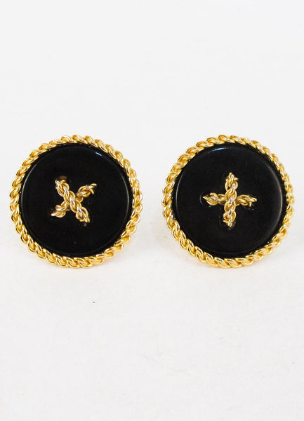 Black and Gold Toned Chainlink Button Earrings