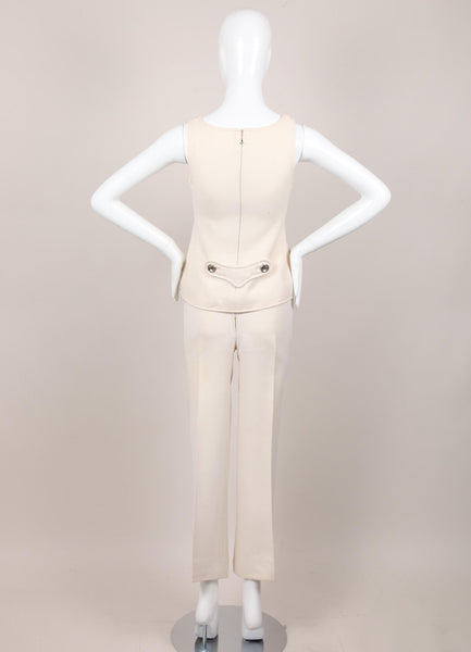 Cream Buttoned Sleeveless Top and Pants Set