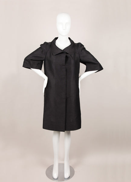 Charcoal Grey Mid Sleeve Buttoned Cotton, Silk, and Linen Jacket