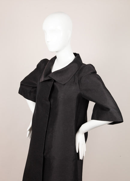 Charcoal Grey Mid Sleeve Buttoned Cotton, Silk, and Linen Jacket