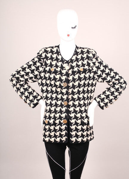 Wool Houndstooth Knit Buttoned Jacket