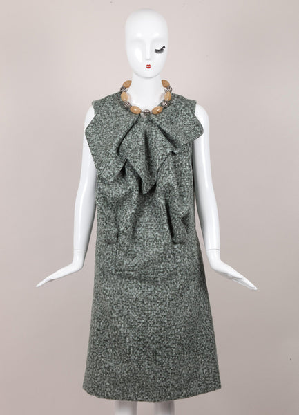Flecked Wool Mohair Sleeveless Pleated Front Dress
