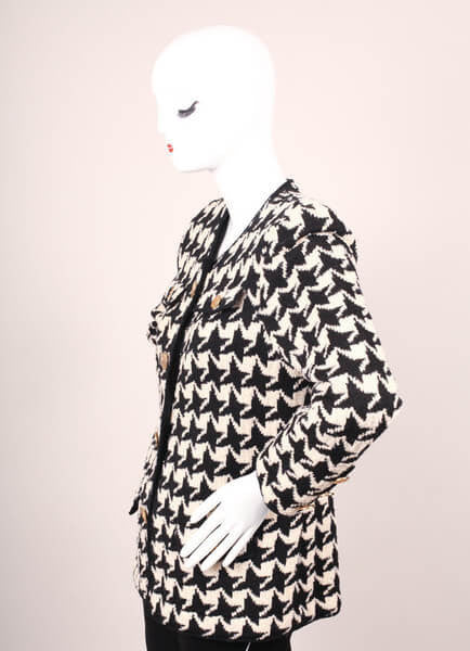 Wool Houndstooth Knit Buttoned Jacket