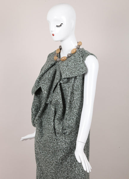 Flecked Wool Mohair Sleeveless Pleated Front Dress