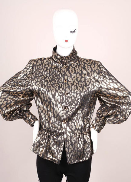 Metallic Leopard Pattern Peplum Blouse