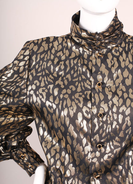 Metallic Leopard Pattern Peplum Blouse