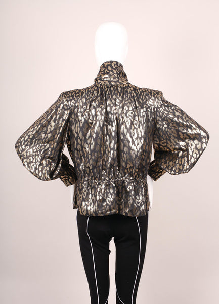 Metallic Leopard Pattern Peplum Blouse