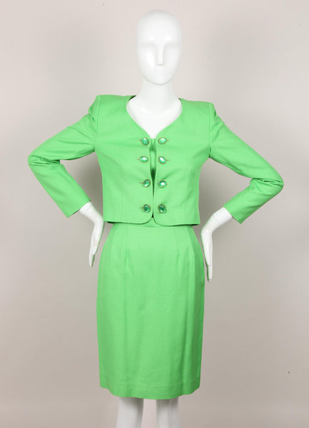 Bright Green Cropped Jacket and Pencil Skirt Suit