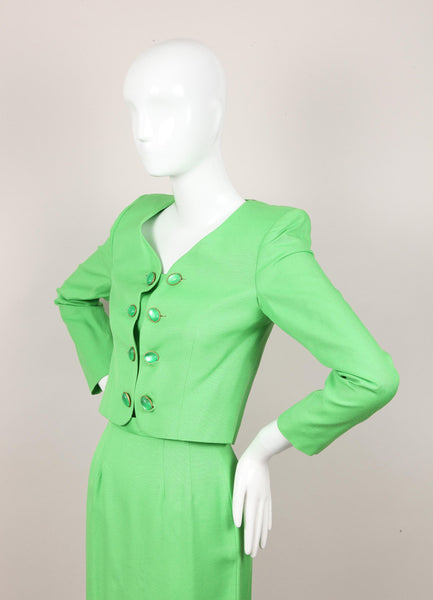 Bright Green Cropped Jacket and Pencil Skirt Suit