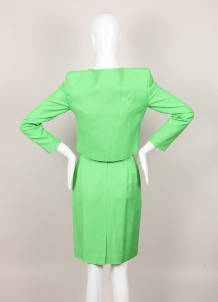 Bright Green Cropped Jacket and Pencil Skirt Suit