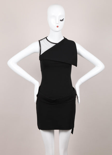 Ponte Knit Mesh Inset Asymmetric Sleeveless Bodycon Dress