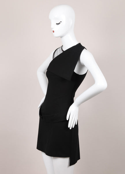 Ponte Knit Mesh Inset Asymmetric Sleeveless Bodycon Dress