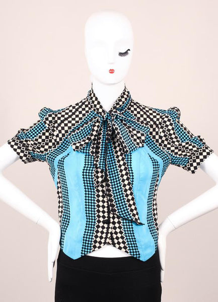 Silk Geometric Print Tie Blouse