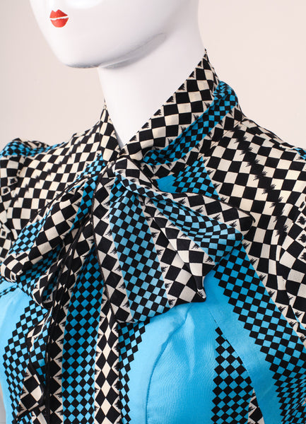 Silk Geometric Print Tie Blouse