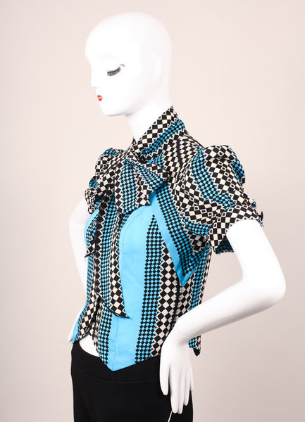 Silk Geometric Print Tie Blouse