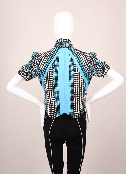 Silk Geometric Print Tie Blouse