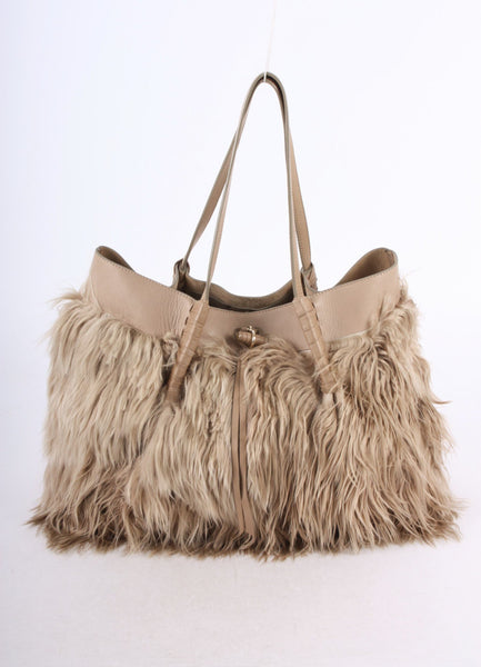 New With Tags Leather and Fur "Ondine Cabas" Tote Handbag