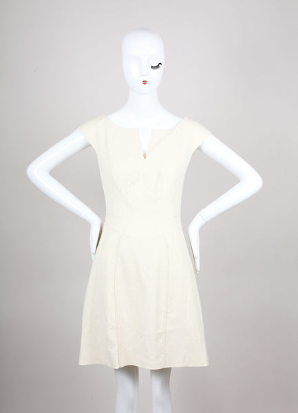 New Cream Textured Cap Sleeve Dress