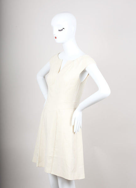 New Cream Textured Cap Sleeve Dress